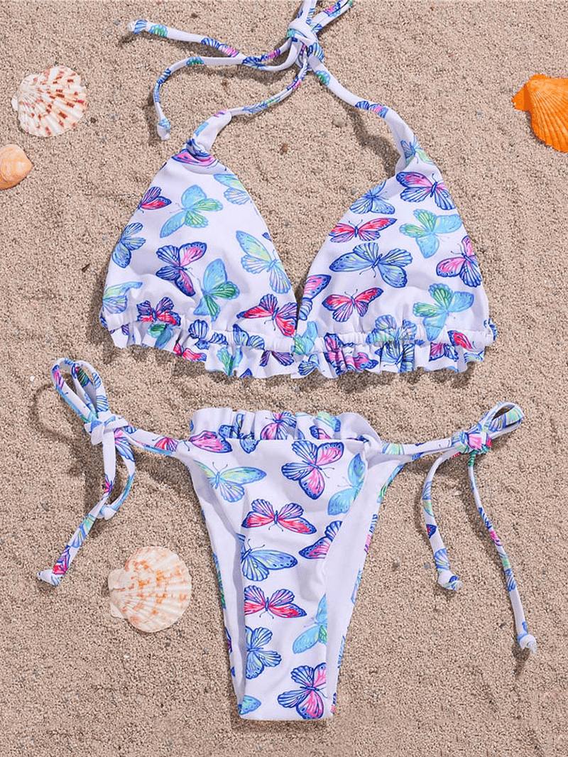 Butterfly Animal Painatus Halter Tie Summer Beach Swimwear Naisten Bikinit