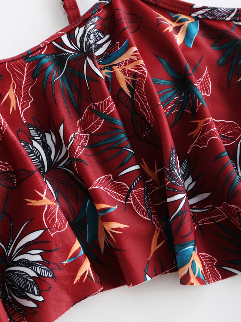 Plus-kokoiset Korkeavyötäröiset Flora-kuvioidut Spagettihihnat Selkänojattomat Bikinit