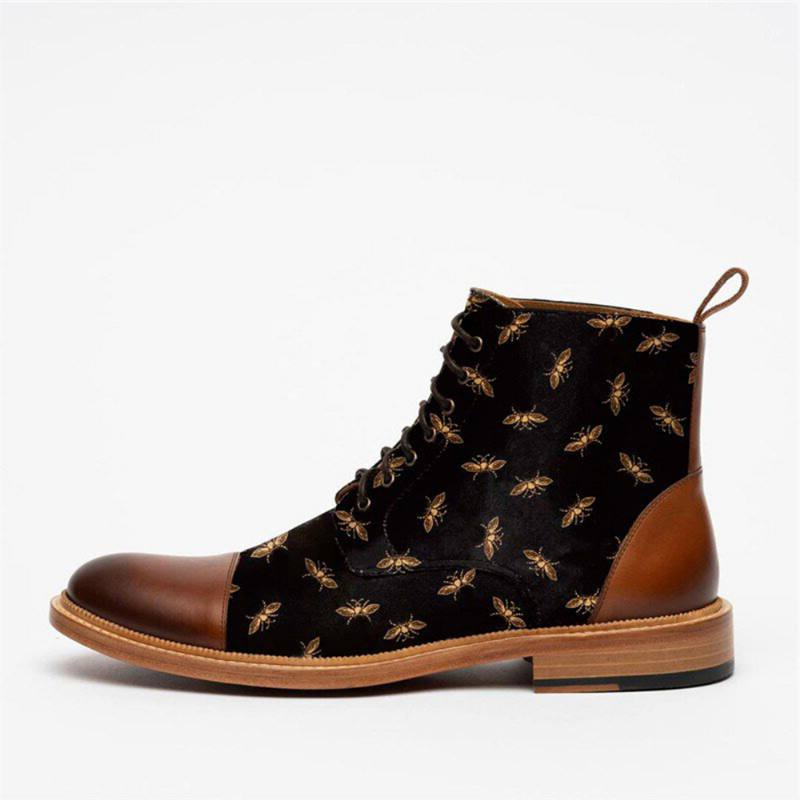 Miesten British Style Cap Toe Splicing Bees Painettu Kangas Nilkkasaappaat