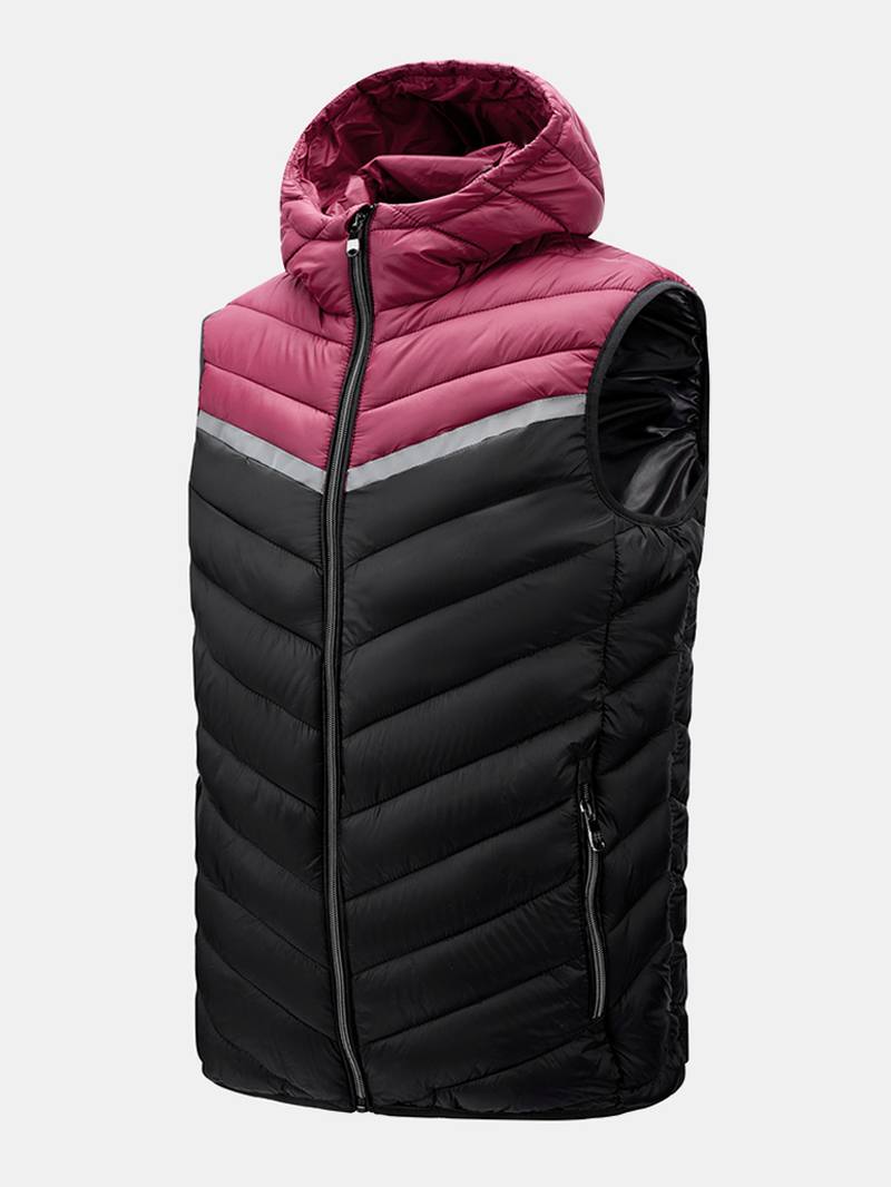 Miesten Patchwork Vetoketjulliset Tikatut Rennot Topatut Hupulliset Liivit Taskulla