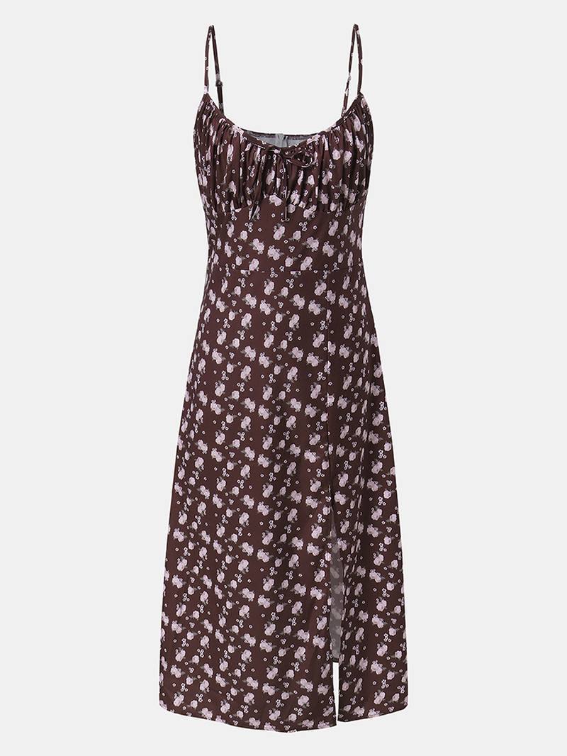 Naisten Retro Kukkapainatusti Split Strappy Cami Rento Midi Mekot