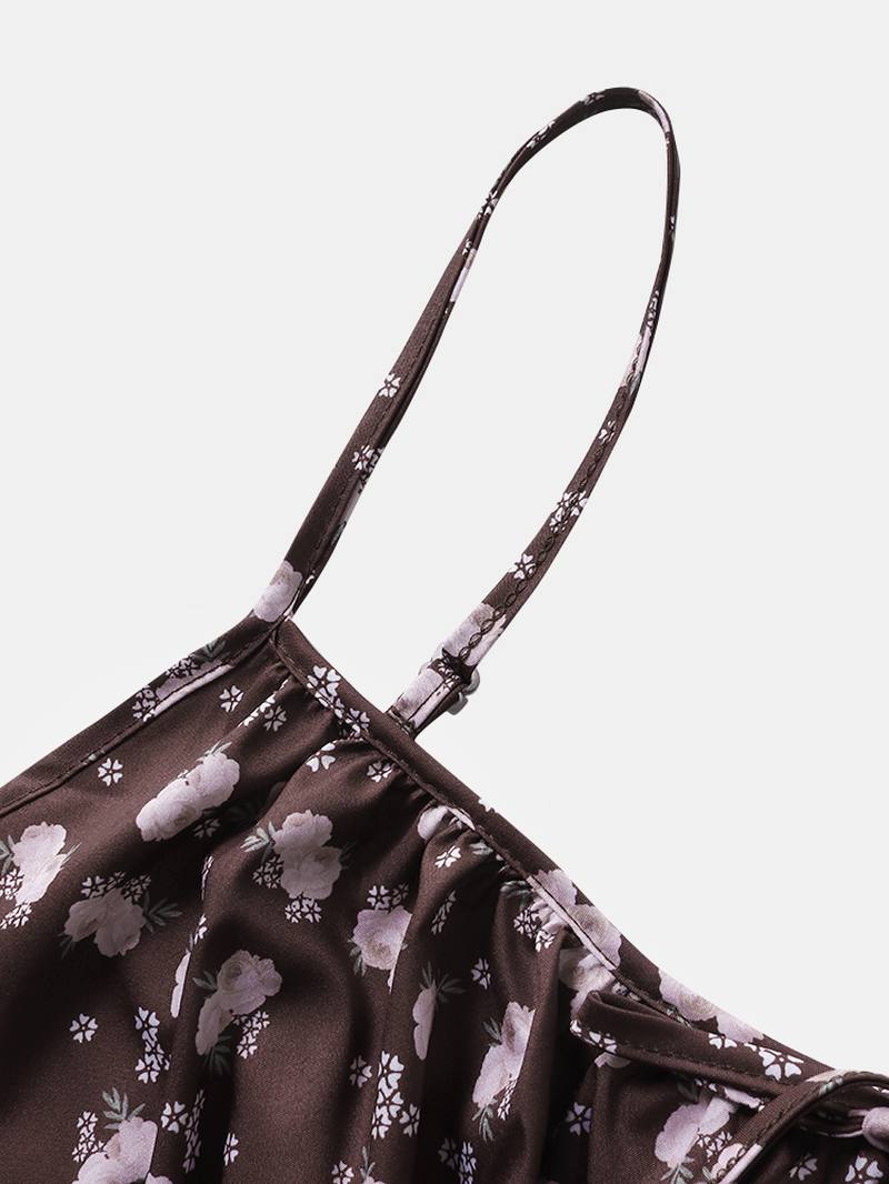 Naisten Retro Kukkapainatusti Split Strappy Cami Rento Midi Mekot
