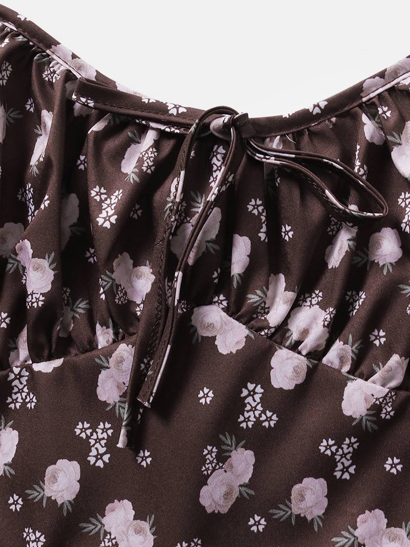 Naisten Retro Kukkapainatusti Split Strappy Cami Rento Midi Mekot