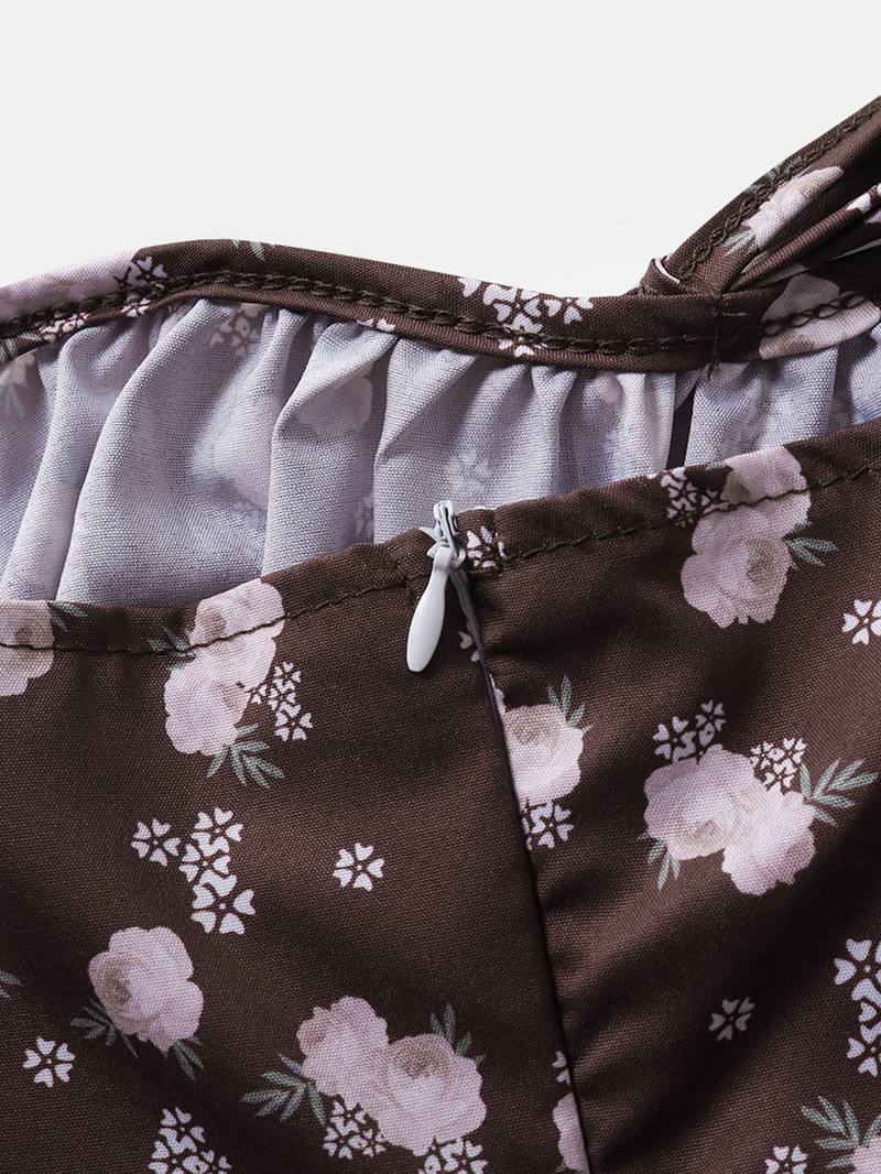 Naisten Retro Kukkapainatusti Split Strappy Cami Rento Midi Mekot