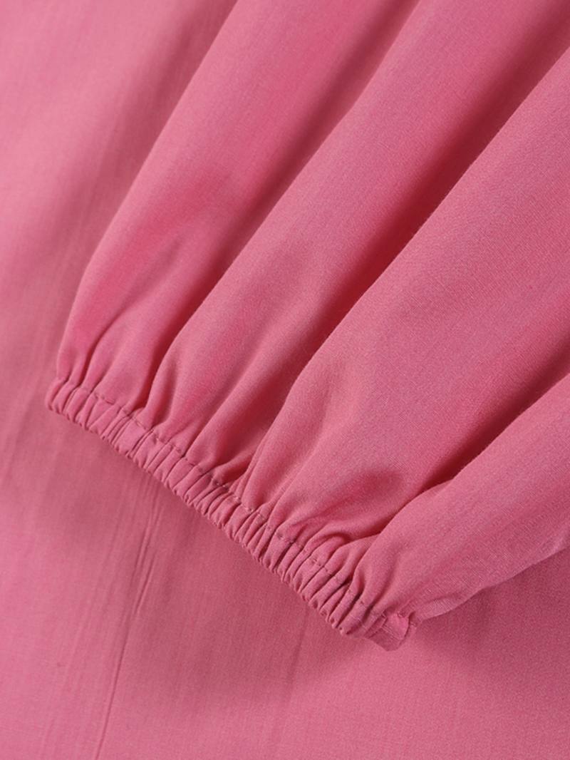 Puff Sleeve Pleating Vapaa-ajan Vapaa-ajan Mekko Naisille