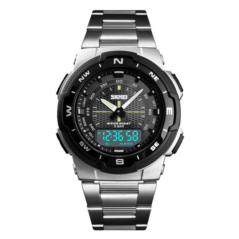 Ruostumattomasta Teräksestä Valmistettu Vedenpitävä Chrono Dual Digital Watch Business Style Miesten Rannekello