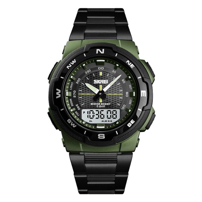 Ruostumattomasta Teräksestä Valmistettu Vedenpitävä Chrono Dual Digital Watch Business Style Miesten Rannekello