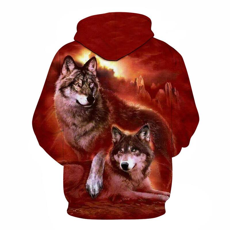 Digitaalinen Double Wolf Painatus Pitkähihainen Villapaita