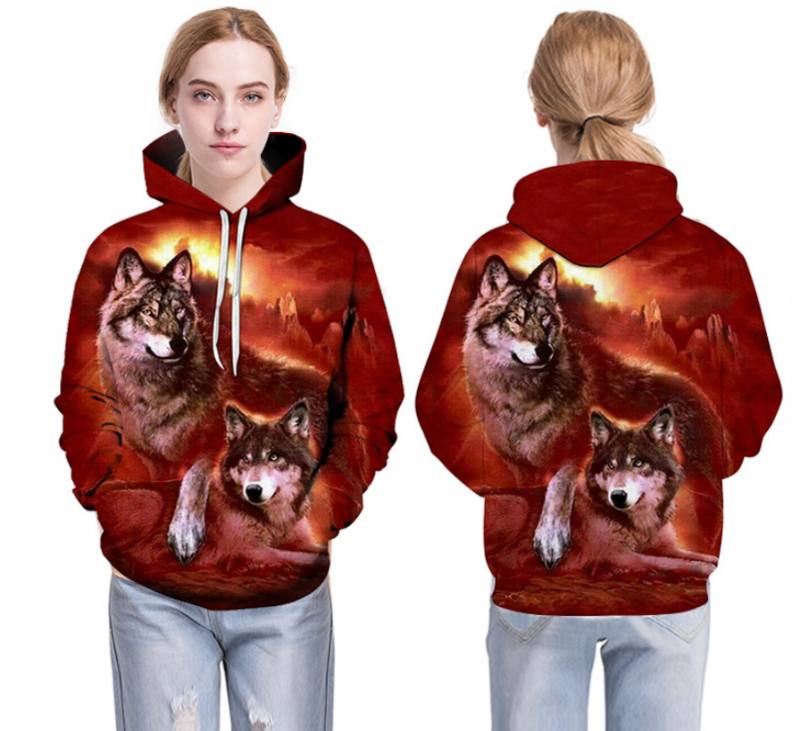 Digitaalinen Double Wolf Painatus Pitkähihainen Villapaita
