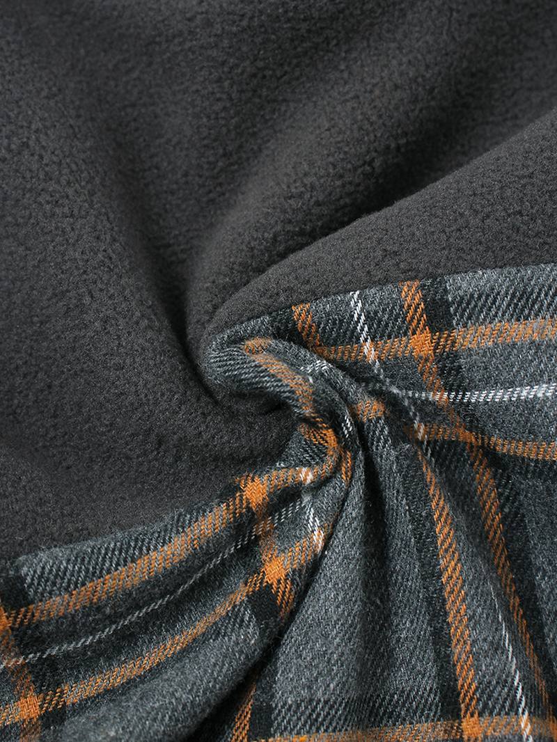 Miesten Puuvillapatchwork Tartan Check Pitkähihaiset Rento Hupparit Joissa On Kengurutasku