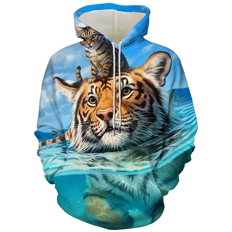 Miesten Tiger-sarjan 3d-tulostushupullinen Löysä Villapaita