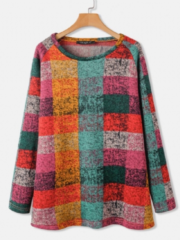 Naisten Color Block Pyöreä Kaula Raglan Sleeve Vintage Rento Collegepaita