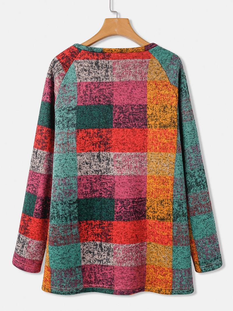 Naisten Color Block Pyöreä Kaula Raglan Sleeve Vintage Rento Collegepaita