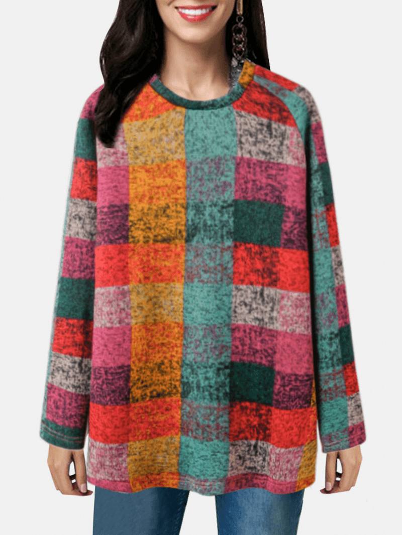 Naisten Color Block Pyöreä Kaula Raglan Sleeve Vintage Rento Collegepaita