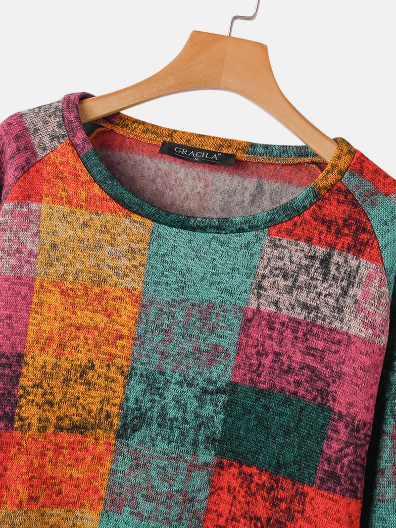 Naisten Color Block Pyöreä Kaula Raglan Sleeve Vintage Rento Collegepaita