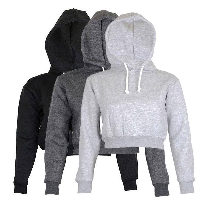 Naisten Syyshupparit Solid Crop -huppari Pitkähihainen Neulepusero Hupullinen Villatakki Rento Collegepaita Top Sudaderas