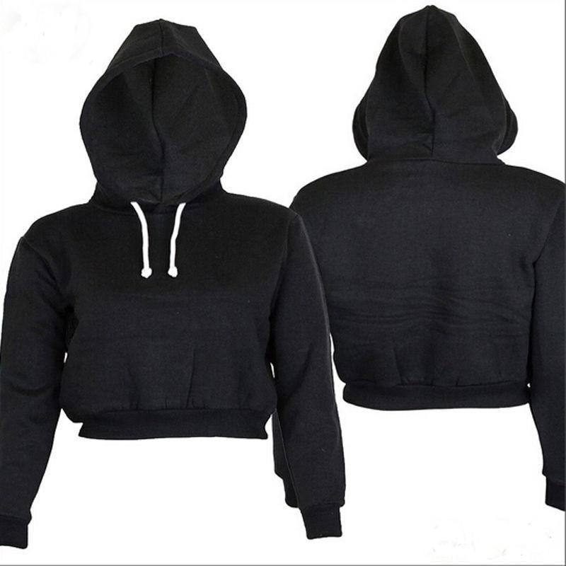 Naisten Syyshupparit Solid Crop -huppari Pitkähihainen Neulepusero Hupullinen Villatakki Rento Collegepaita Top Sudaderas