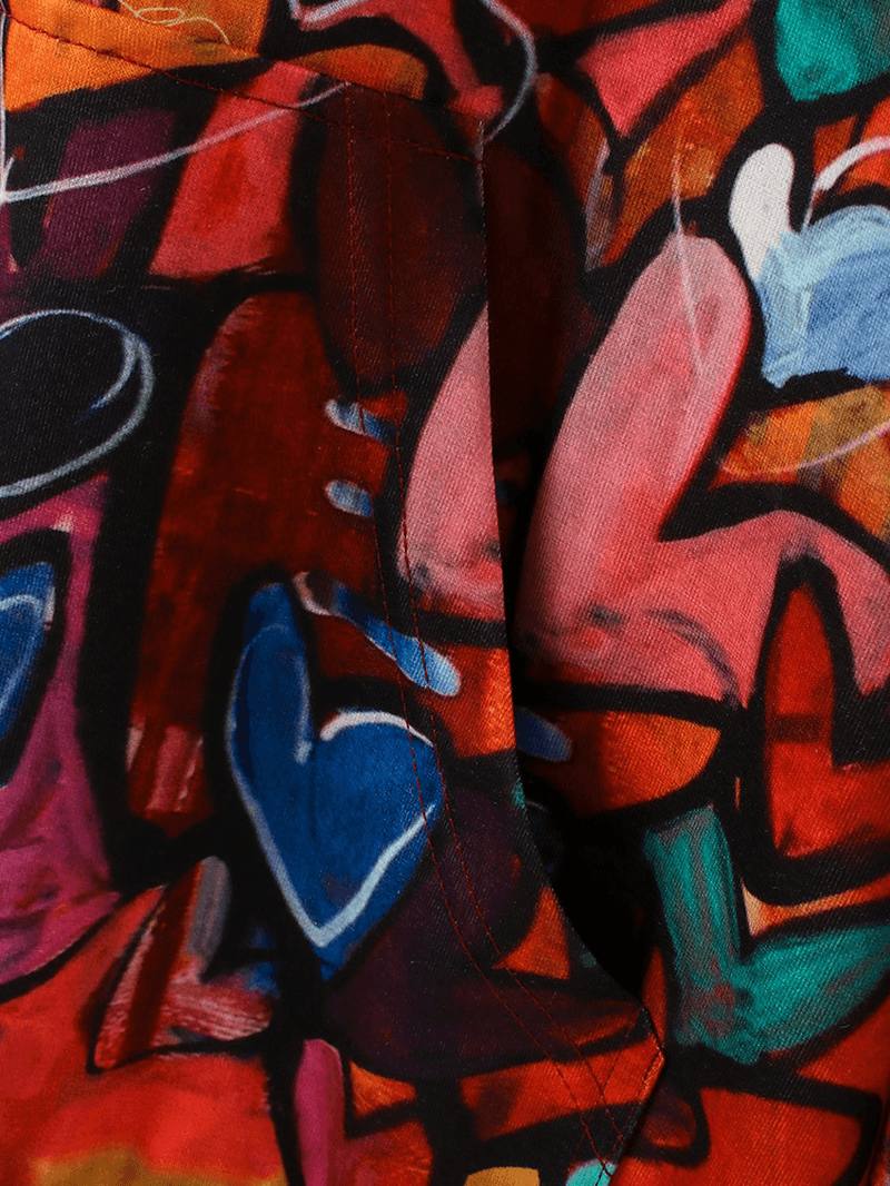 Naisten Värikäs Graffiti Heart Painatus Pitkähihainen Kiristysnyörillinen Huppari Kengurutaskulla