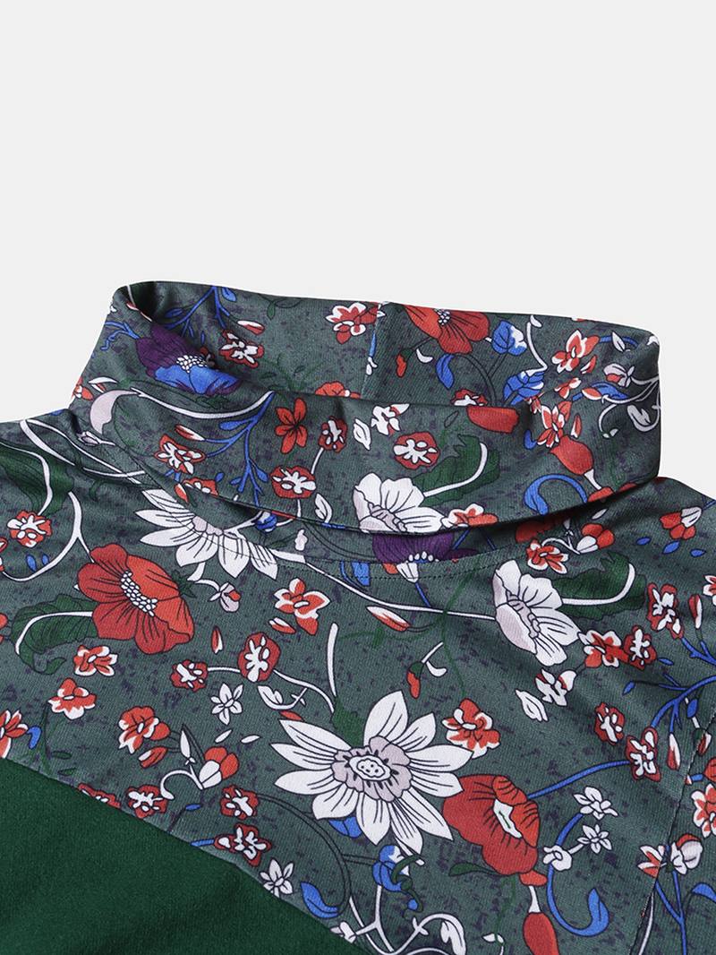 Naisten Vintage Kukkapainatusti Patchwork Villapaita Pitkähihaiset Villapaidat