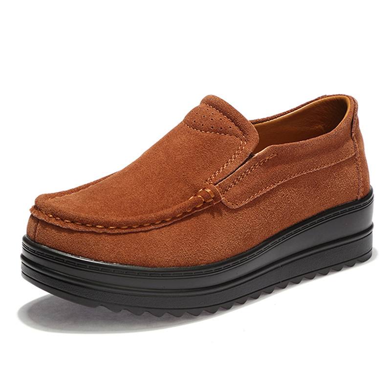 Naisten Wedge Heel Platforms Rento Mokkanahka Pyöreä Toe Kengät