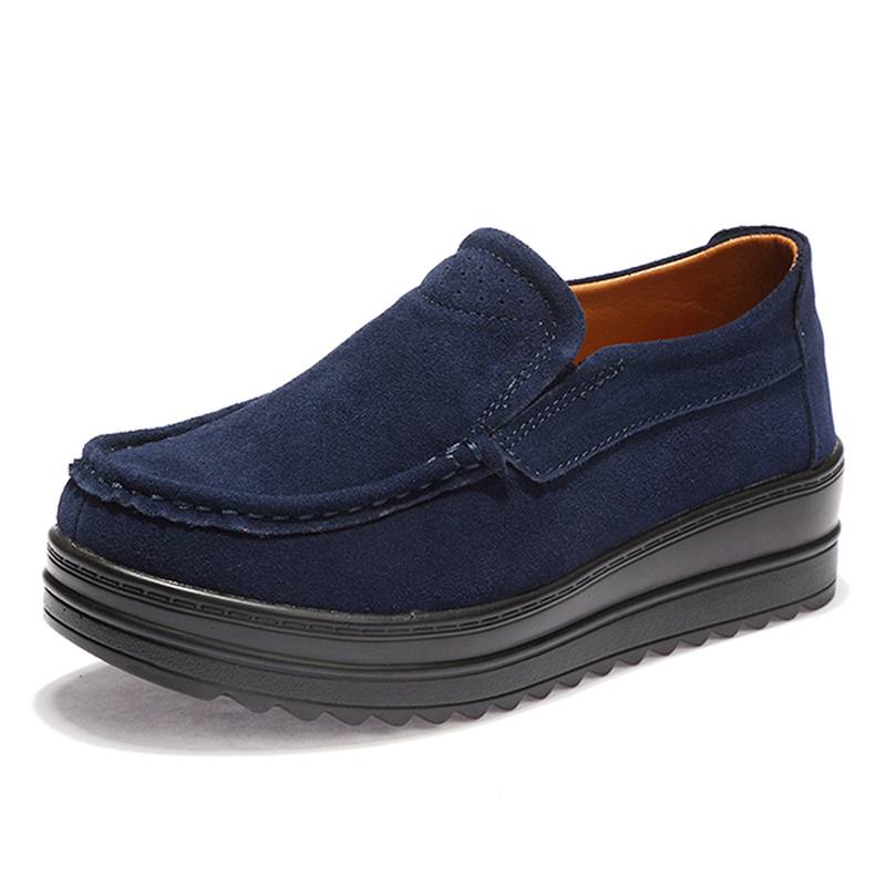 Naisten Wedge Heel Platforms Rento Mokkanahka Pyöreä Toe Kengät