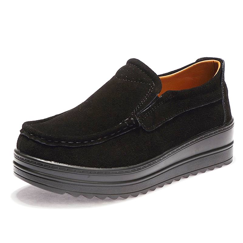 Naisten Wedge Heel Platforms Rento Mokkanahka Pyöreä Toe Kengät