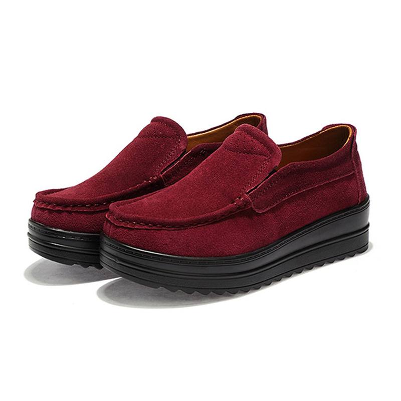 Naisten Wedge Heel Platforms Rento Mokkanahka Pyöreä Toe Kengät