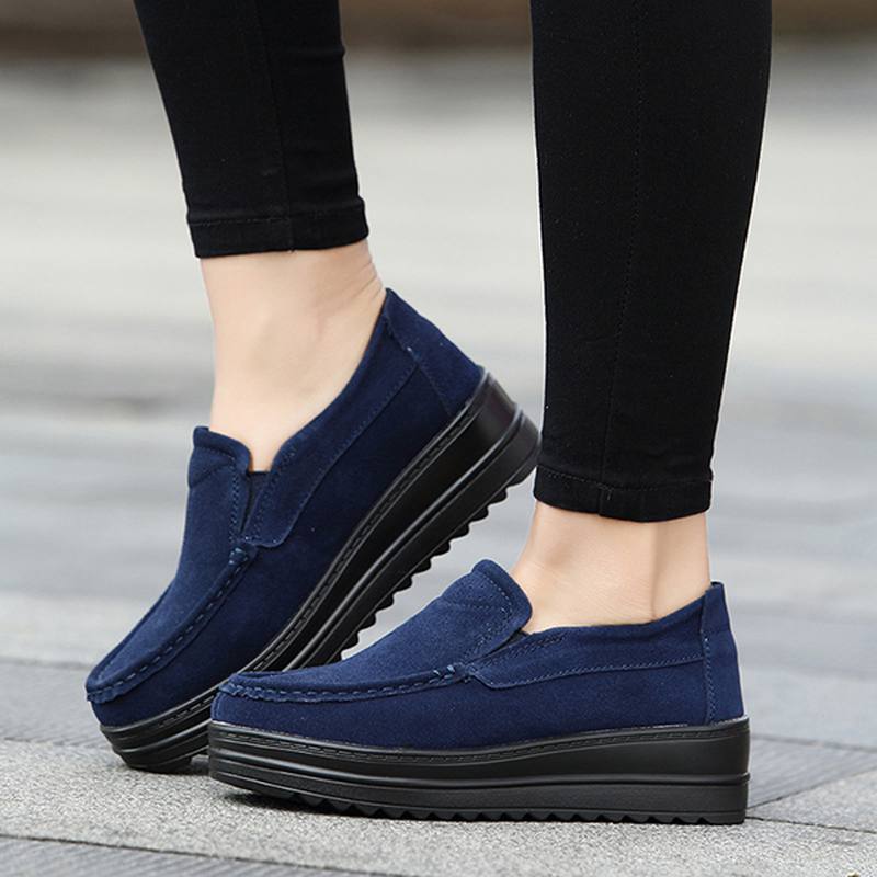 Naisten Wedge Heel Platforms Rento Mokkanahka Pyöreä Toe Kengät