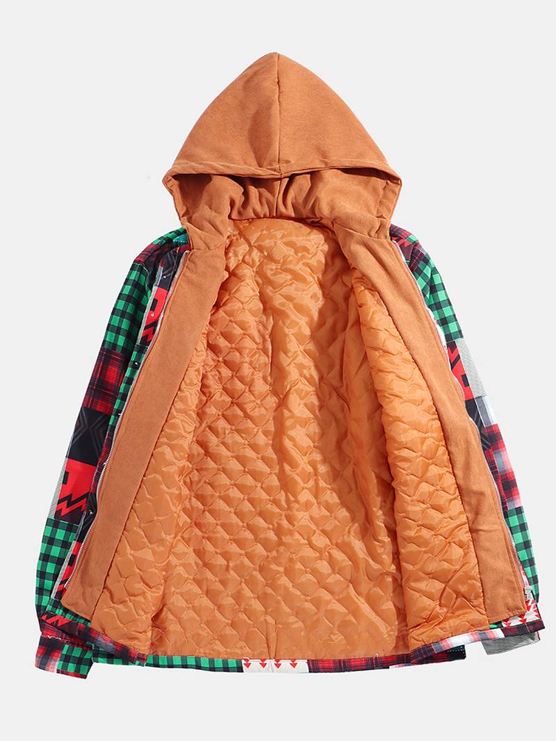 Miesten Ruudullinen Colorblock Paksu Vintage-hupullinen Paitatakki