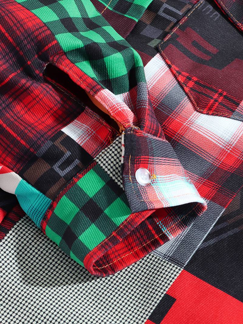 Miesten Ruudullinen Colorblock Paksu Vintage-hupullinen Paitatakki