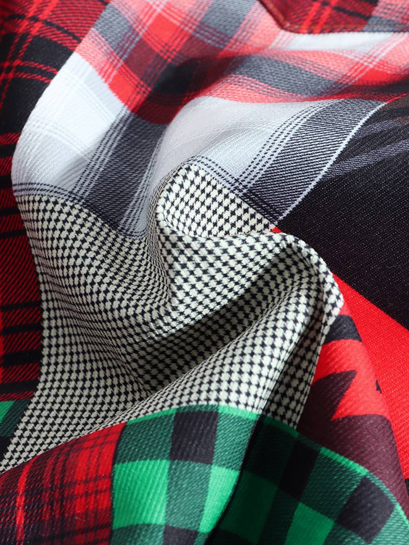 Miesten Ruudullinen Colorblock Paksu Vintage-hupullinen Paitatakki