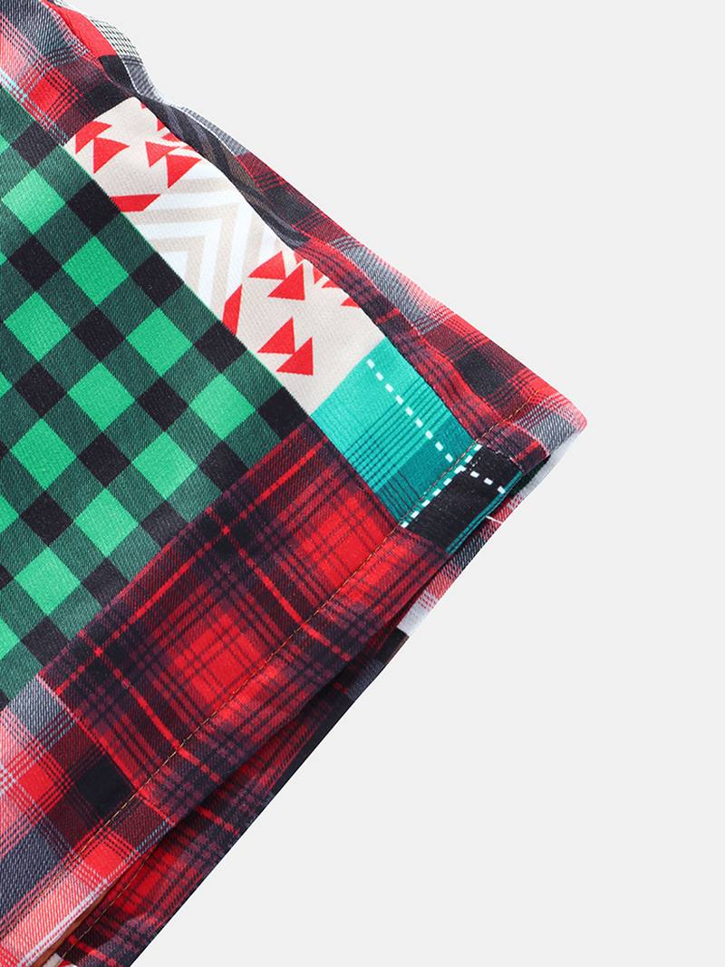 Miesten Ruudullinen Colorblock Paksu Vintage-hupullinen Paitatakki