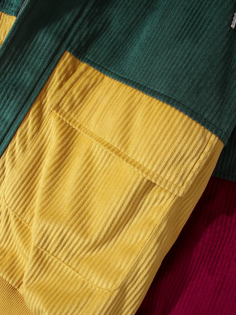 Miesten Vintage Colorblock Vakosametti Tikkaus Hupullinen Takki