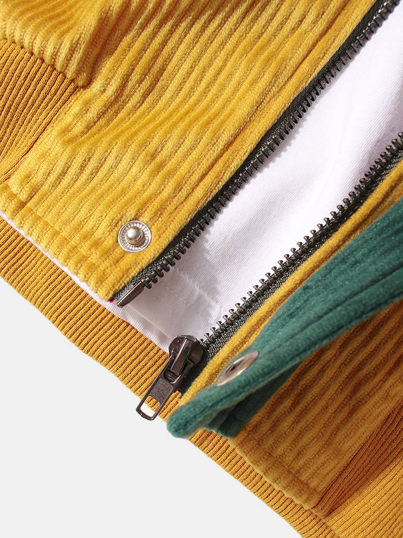Miesten Vintage Colorblock Vakosametti Tikkaus Hupullinen Takki