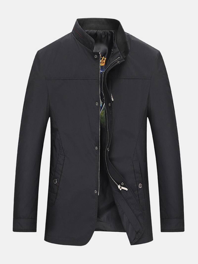Miesten Yksivärinen Stand Collar Pocket Classic Takki