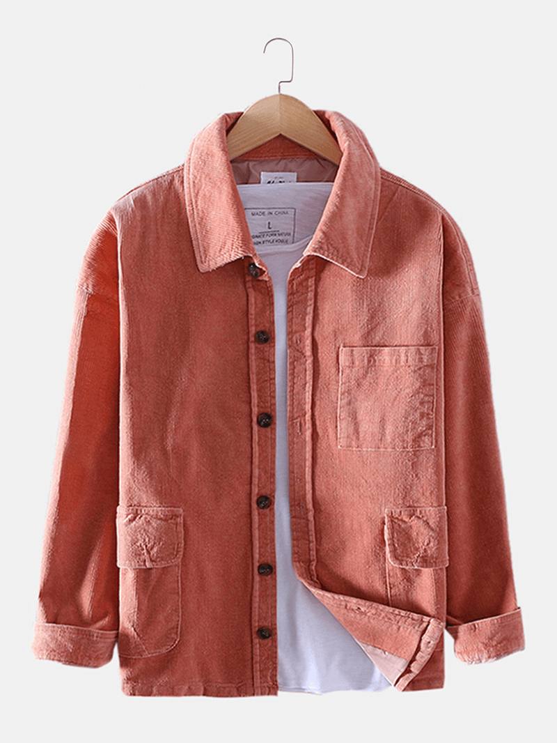 Miesten Vakosametti Vintage Multi Pockets Pitkähihainen Takki