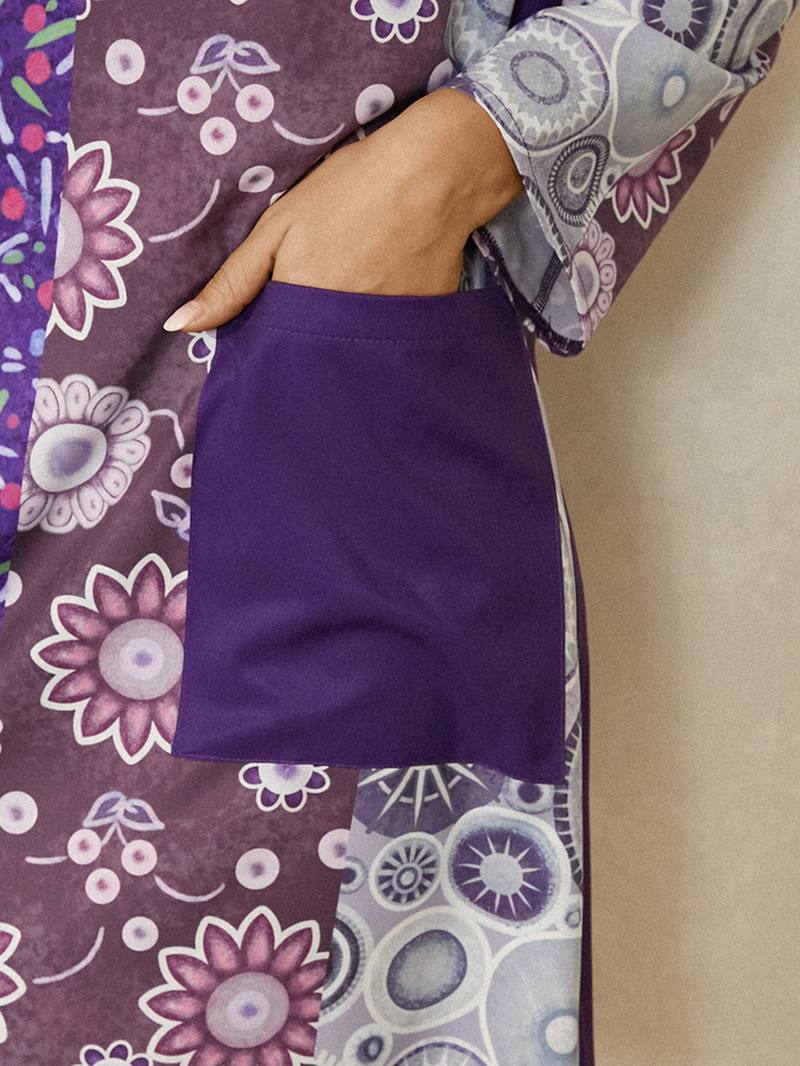 Naisten Etninen Painatusti Colorblock Pitkähihainen Minimekko Taskulla