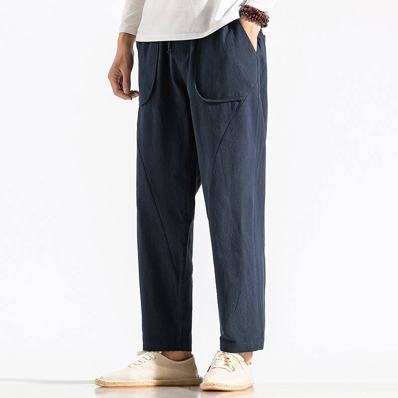 Miesten Puuvillainen Vintage Kiristysnyöri Pure Color Loosr Fit Rento Housut