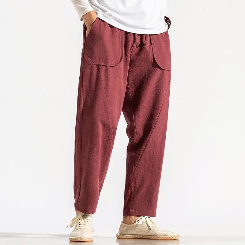 Miesten Puuvillainen Vintage Kiristysnyöri Pure Color Loosr Fit Rento Housut