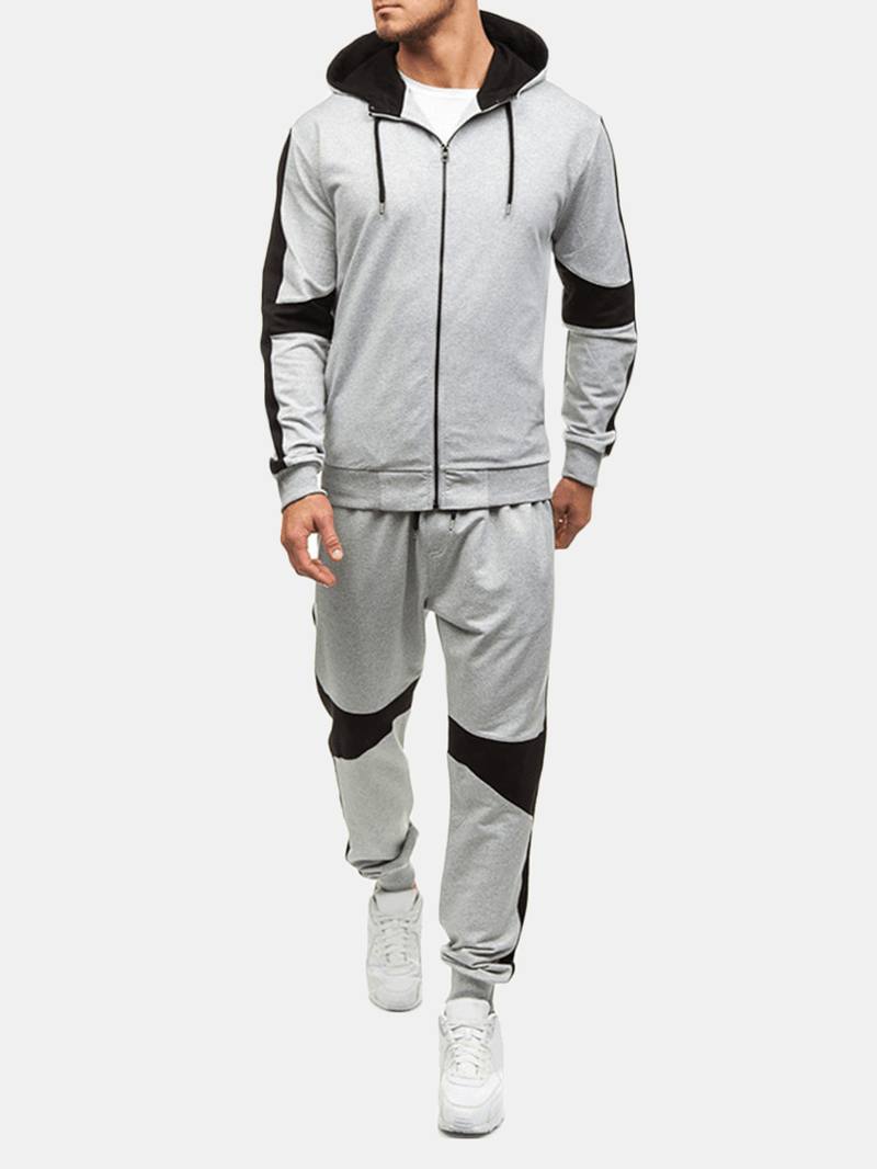 Miesten Vapaa-ajan Urheilullinen Patchwork Hit Color Juoksuhousujen Hupullinen Muotipuku