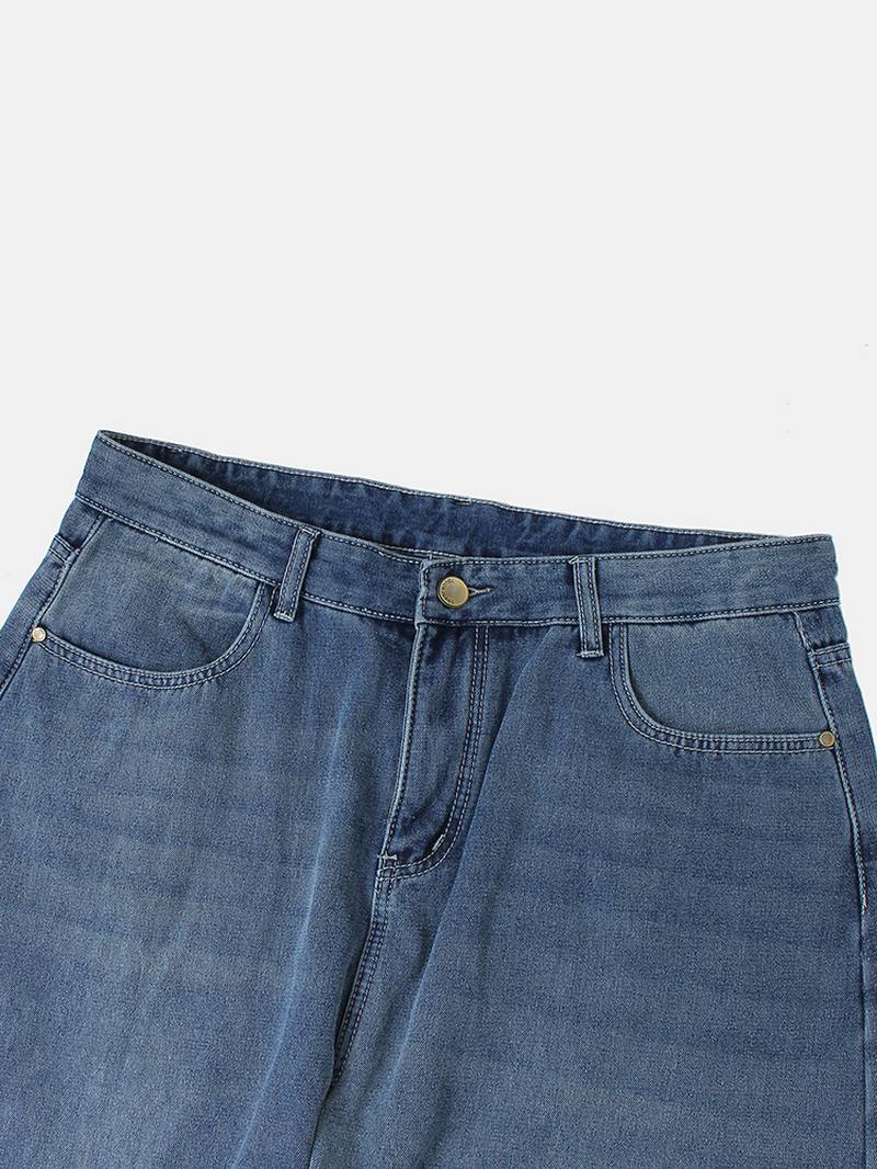 Miesten Thicken Plus Velvet Distressed Rento Löysät Lämpimät Farkut