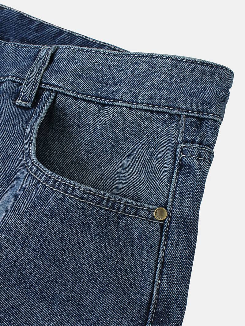 Miesten Thicken Plus Velvet Distressed Rento Löysät Lämpimät Farkut