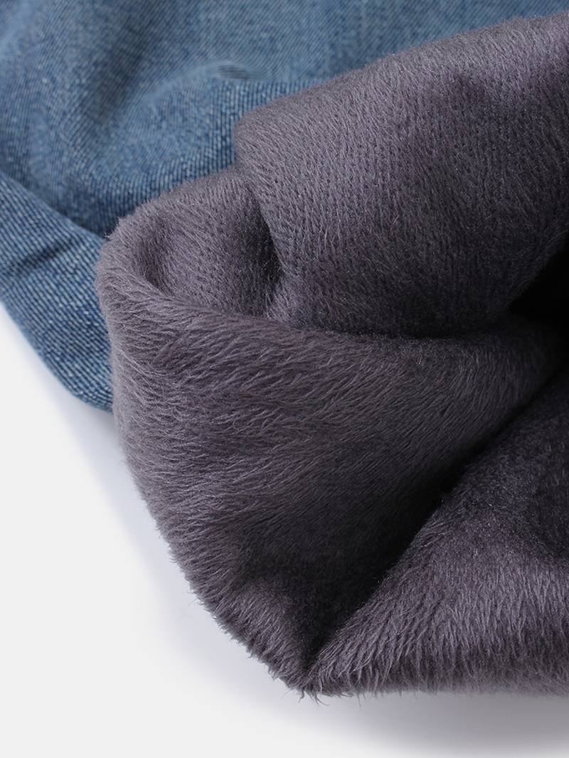 Miesten Thicken Plus Velvet Distressed Rento Löysät Lämpimät Farkut