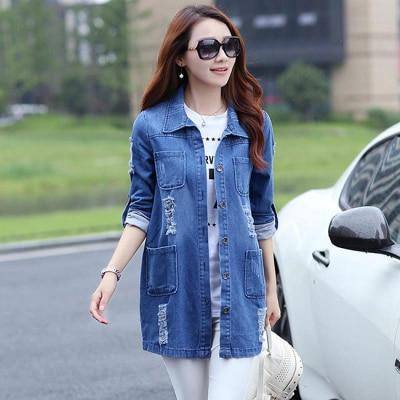 Basic Pitkät Farkut Takit Naisten Ohut Revitty Farkkutakki Femme Elegantti Vintage Rispaantuvat Takit Ulkovaatteet Casacos Feminino