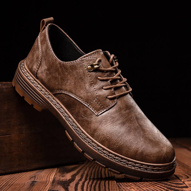 Miesten Nahkaiset Hengittävät Pehmeäpohjaiset Retro Platform -rennot Martin-nilkkakengät