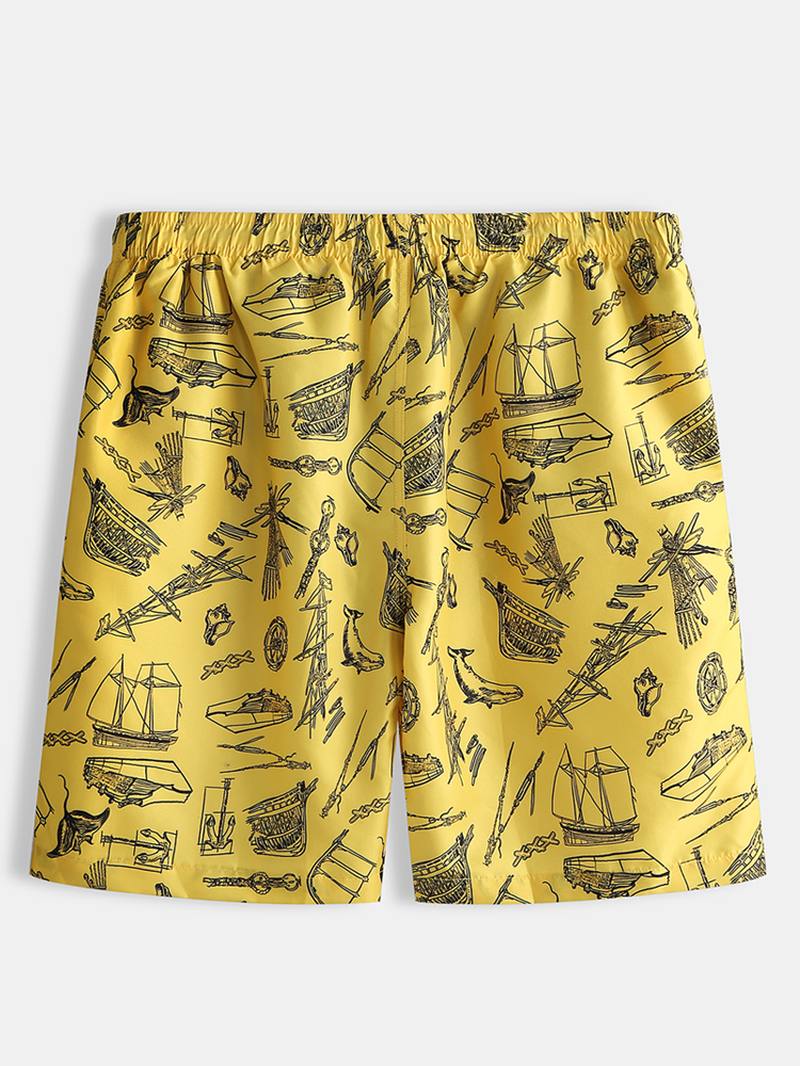 Miesten Beach Sea Boat Pattern Digital Painatus Harjatut Löysät Shortsit