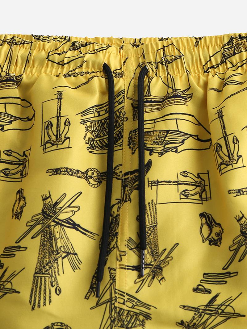 Miesten Beach Sea Boat Pattern Digital Painatus Harjatut Löysät Shortsit
