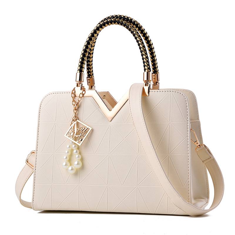 Elegant Naisten Golden Top Handle Satchel Handbag Kangaskassi Olkalaukku Helmiriipusella