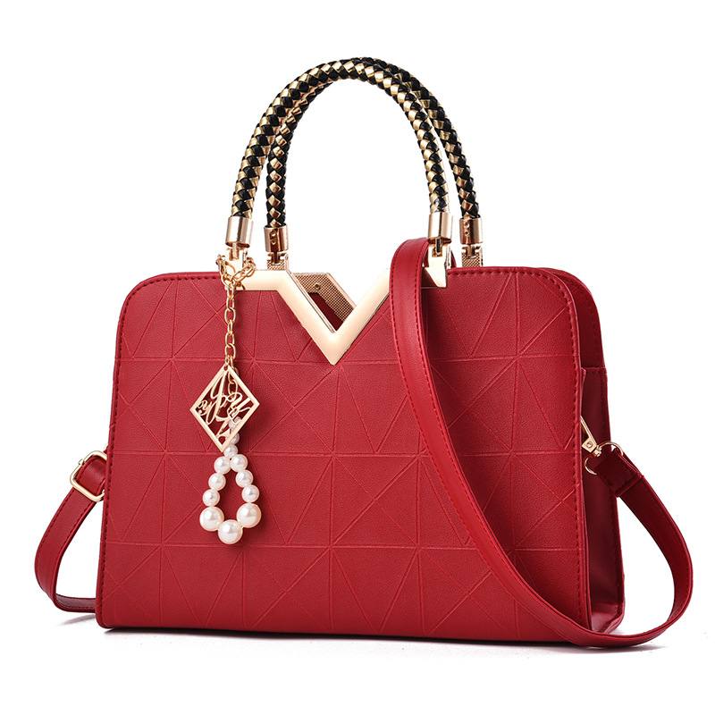 Elegant Naisten Golden Top Handle Satchel Handbag Kangaskassi Olkalaukku Helmiriipusella