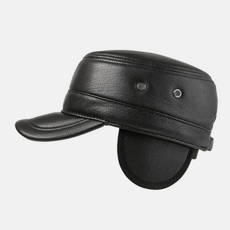 Miesten Aidosta Nahasta Valmistetut Kuulonsuojaimet Pitää Lämpimänä Ulkona Talvi Vankka Retro Sotilaallinen Hattu Tasainen Hattu Huipulla Hattu